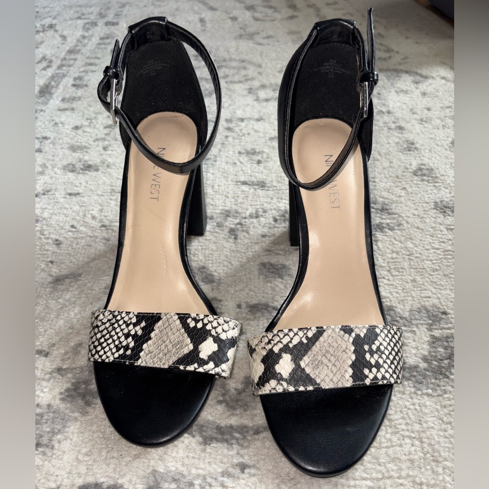 Nine West black and snake print block heel